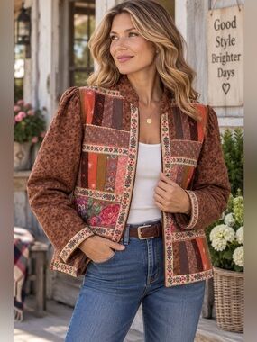 Suttles & Seawinds Vicki Lynn Bardon Floral Patchwork Quilted Jacket